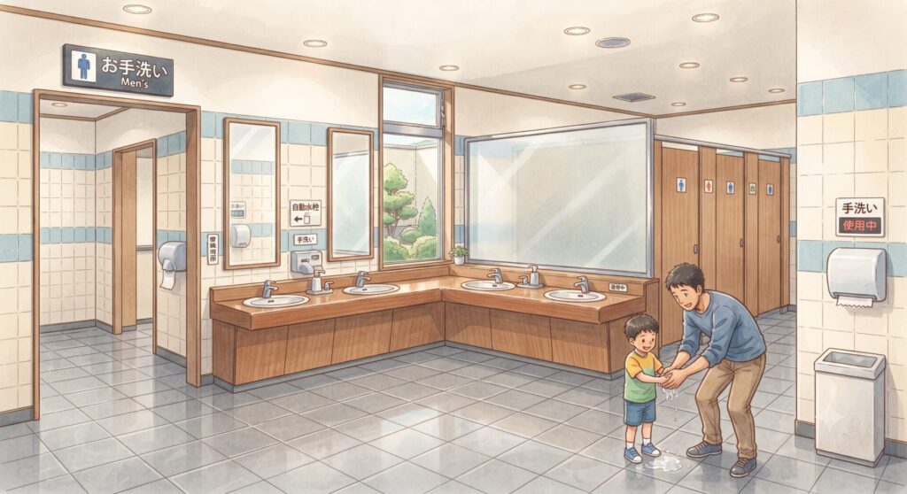 先にトイレへ