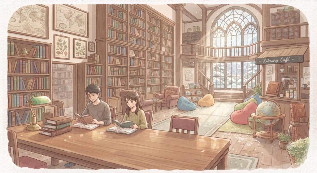図書館でのんびり過ごす
